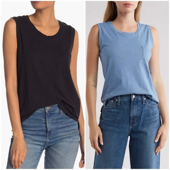Madewell Tops - Set of Two Madewell Women’s Black and Blue Scoop Shirts Size XS